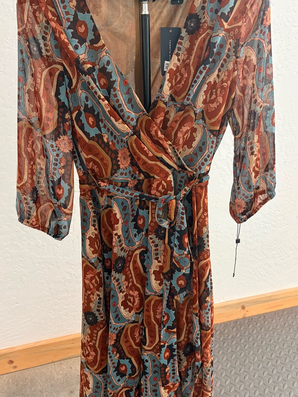 Tommy Hilfiger Paisley Wrap Maxi Dress in Rust & Teal
